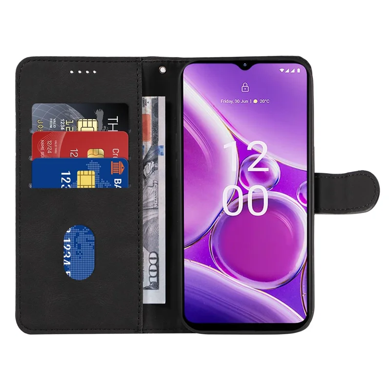 For Nokia G42 Cell Phone Case Shockproof PU Leather Imprinted Line Wallet Stand Cover - Black