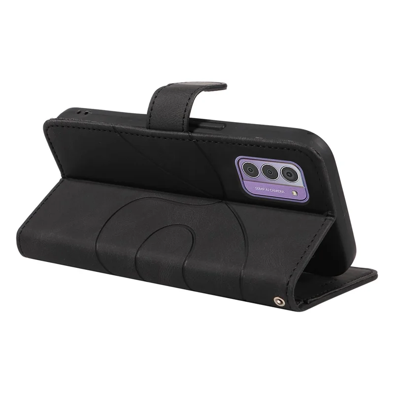 For Nokia G42 Cell Phone Case Shockproof PU Leather Imprinted Line Wallet Stand Cover - Black