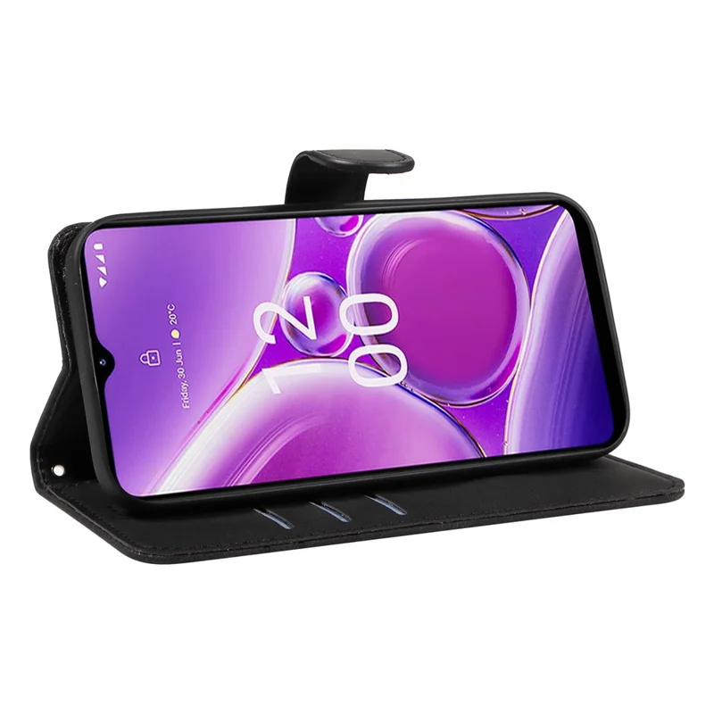 For Nokia G42 Cell Phone Case Shockproof PU Leather Imprinted Line Wallet Stand Cover - Black