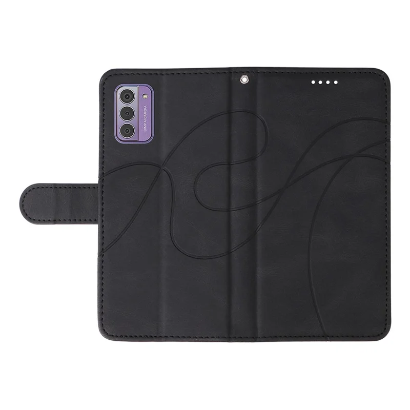 For Nokia G42 Cell Phone Case Shockproof PU Leather Imprinted Line Wallet Stand Cover - Black