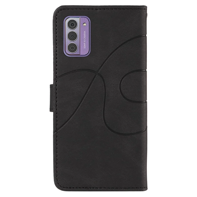For Nokia G42 Cell Phone Case Shockproof PU Leather Imprinted Line Wallet Stand Cover - Black