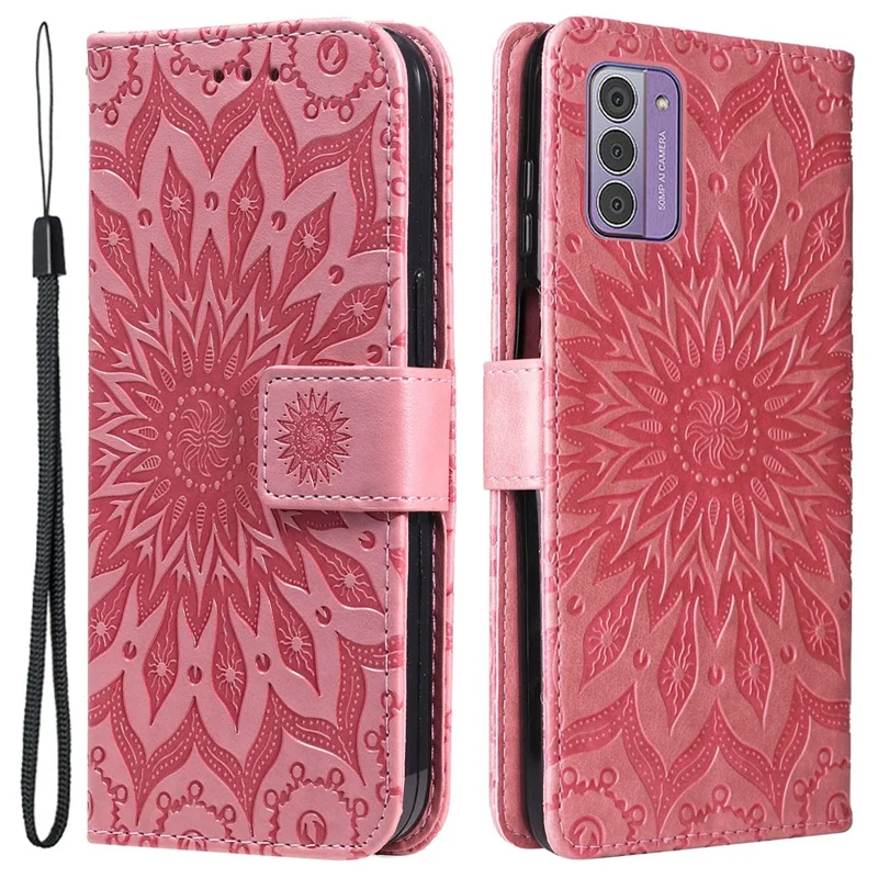 For Nokia G42 Phone Case Sunflower Imprinted Leather Wallet Stand Cover with Strap - Pink