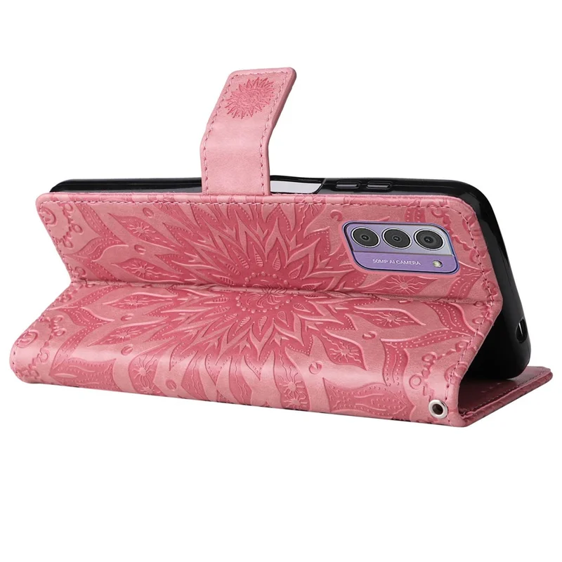 For Nokia G42 Phone Case Sunflower Imprinted Leather Wallet Stand Cover with Strap - Pink