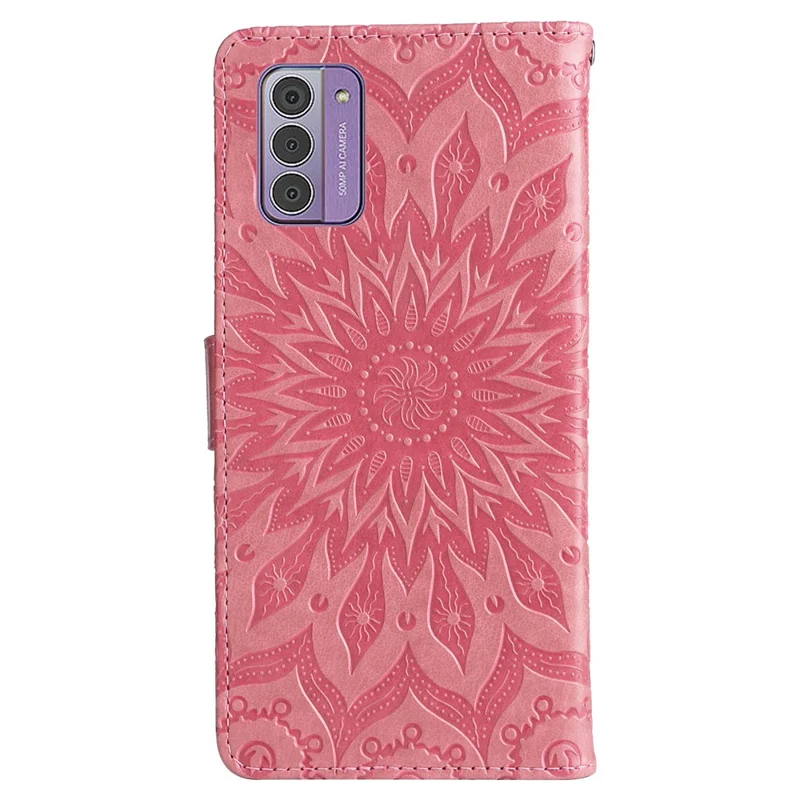For Nokia G42 Phone Case Sunflower Imprinted Leather Wallet Stand Cover with Strap - Pink