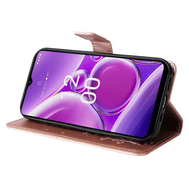 Para Nokia G42 KT Imprinting Flower Series-2 Capa de Telefone de Couro PU com Impressão de Borboleta - Dourada Rosa
