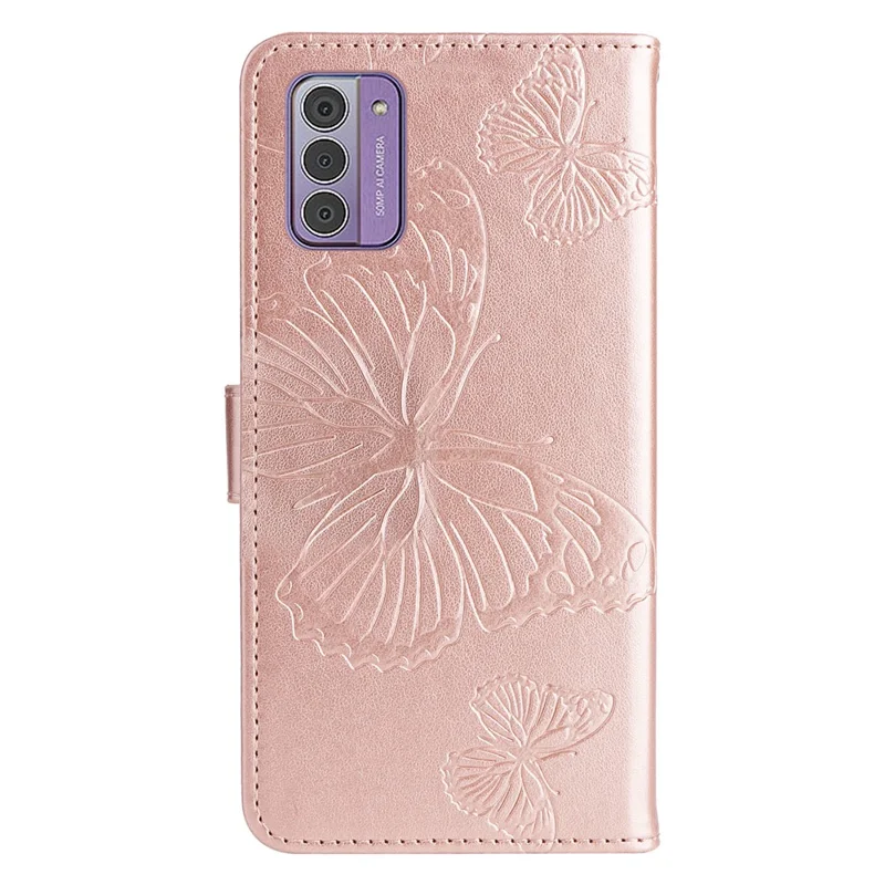 Para Nokia G42 KT Imprinting Flower Series-2 Capa de Telefone de Couro PU com Impressão de Borboleta - Dourada Rosa