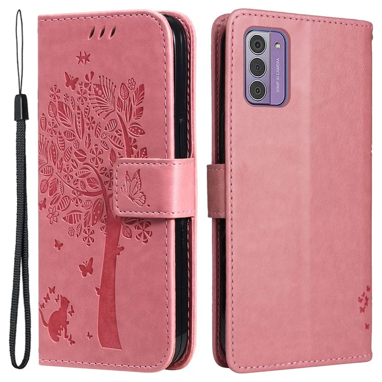 Para Nokia G42 KT Capa de Carteira Flip Stand Imprinted Cat Tree - Rosa