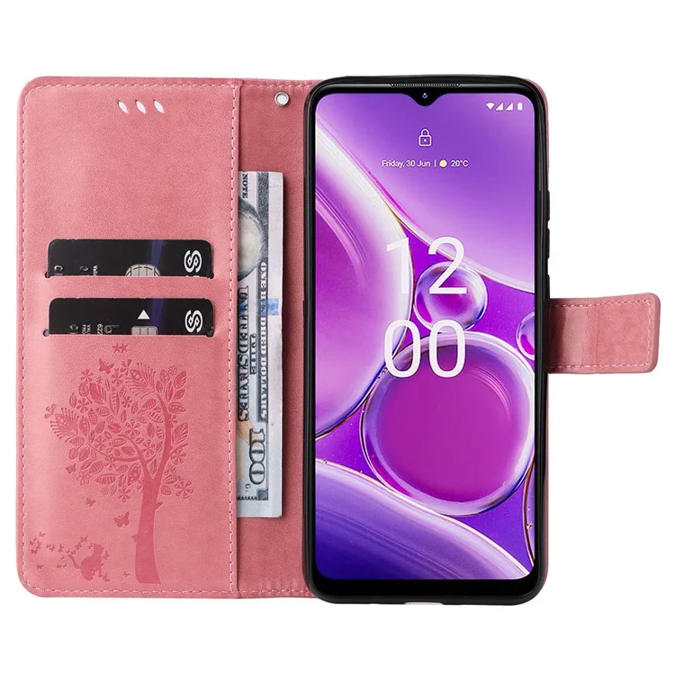 Para Nokia G42 KT Capa de Carteira Flip Stand Imprinted Cat Tree - Rosa