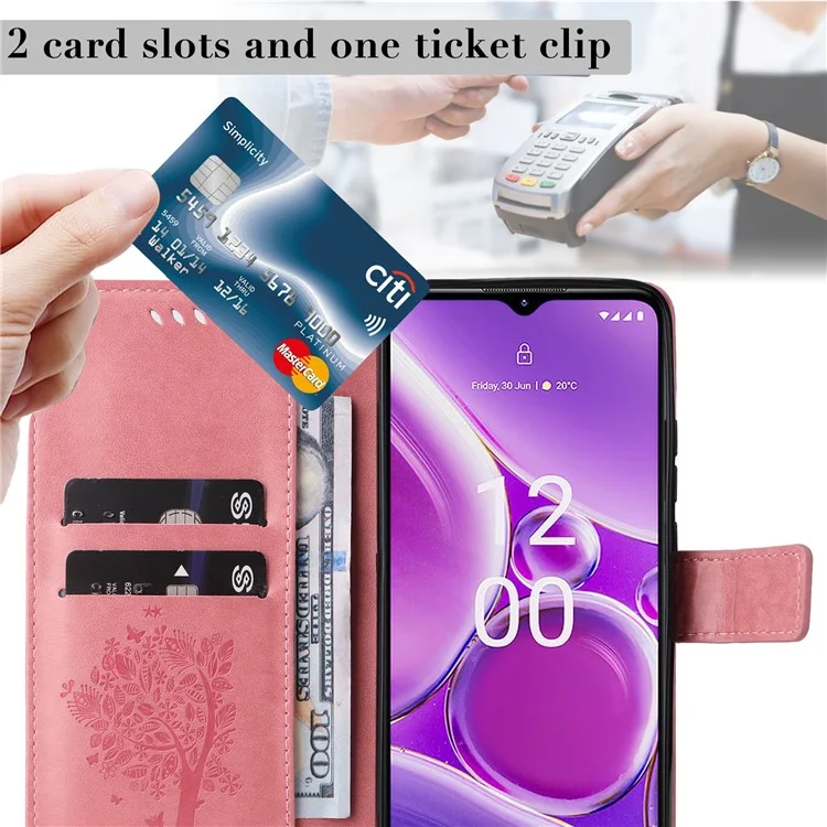 Para Nokia G42 KT Capa de Carteira Flip Stand Imprinted Cat Tree - Rosa