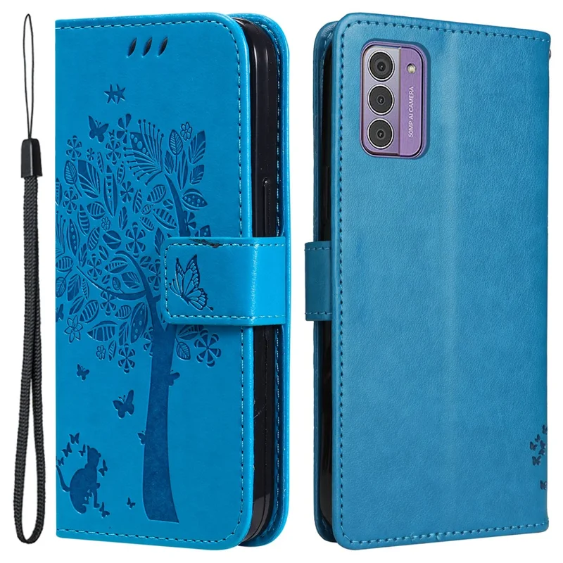 For Nokia G42 Phone Case with Stand Cat Tree Pattern Leather Wallet Mobile Cover  - Blue