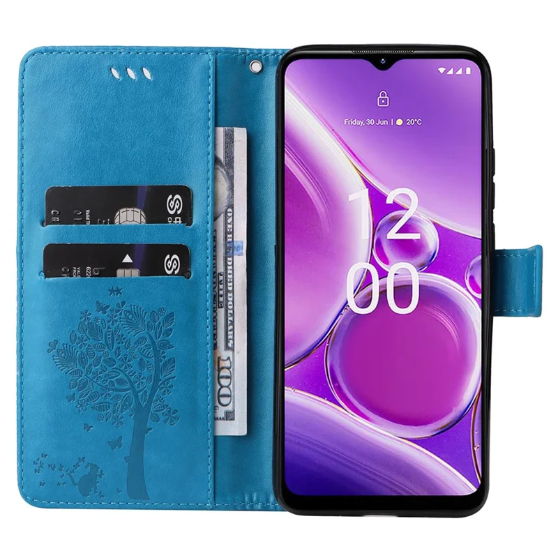 For Nokia G42 Phone Case with Stand Cat Tree Pattern Leather Wallet Mobile Cover  - Blue