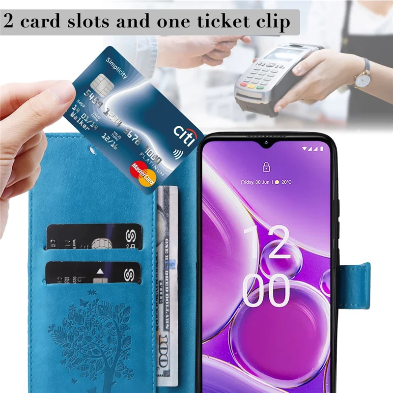 For Nokia G42 Phone Case with Stand Cat Tree Pattern Leather Wallet Mobile Cover  - Blue