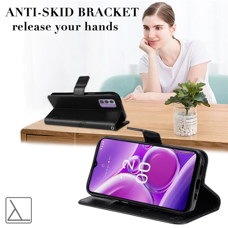 Für Nokia G42 KT Sprudel Blume Serie-3 PU Leder Cover Flip Ständer Eingeprägter Katzenbaumbrieftasche Telefonhülle - Schwarz