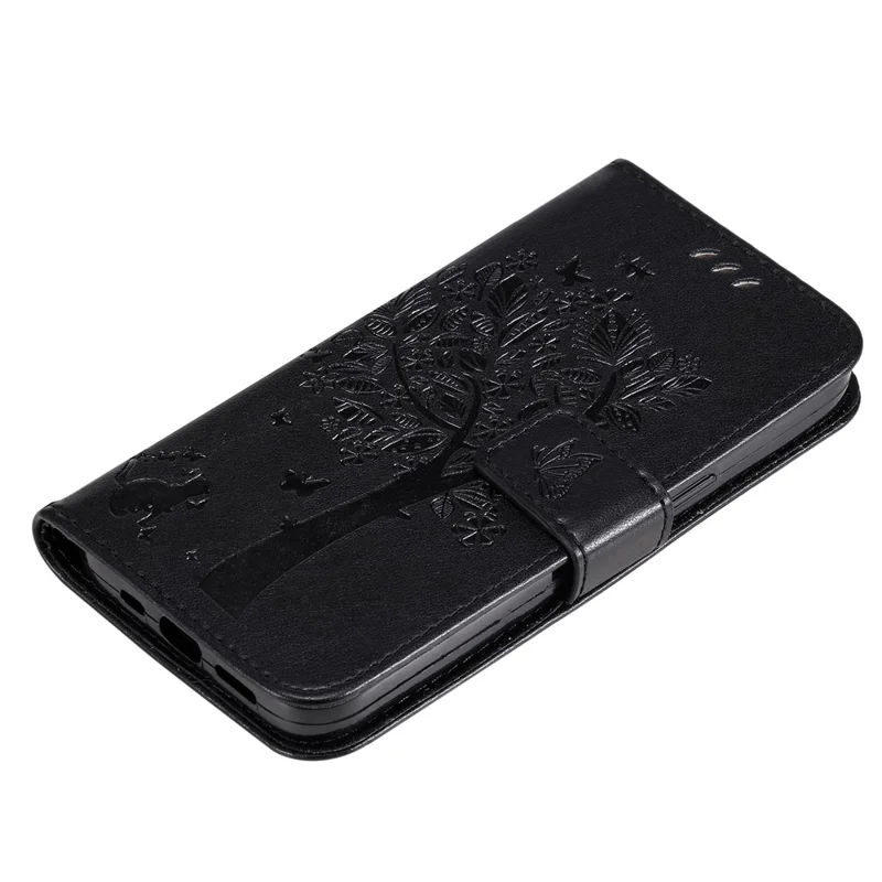 Für Nokia G42 KT Sprudel Blume Serie-3 PU Leder Cover Flip Ständer Eingeprägter Katzenbaumbrieftasche Telefonhülle - Schwarz
