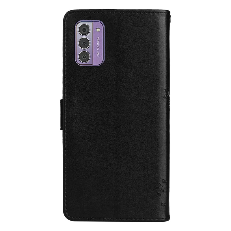 Für Nokia G42 KT Sprudel Blume Serie-3 PU Leder Cover Flip Ständer Eingeprägter Katzenbaumbrieftasche Telefonhülle - Schwarz
