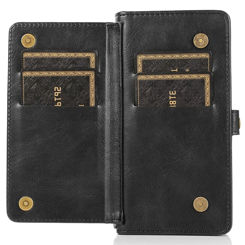 Detachable 2-in-1 TPU+PU Leather Case for iPhone 14 Protective Anti-Drop Phone Case with Strap - Black