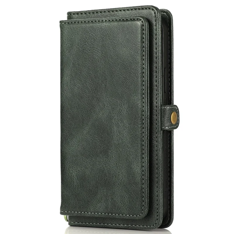 Detachable 2-in-1 TPU+PU Leather Case for iPhone 14 Protective Anti-Drop Phone Case with Strap - Green