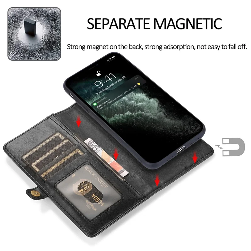 Protective Case for iPhone 14 Plus Anti-Drop Detachable 2-in-1 TPU+PU Phone Case with Strap - Black