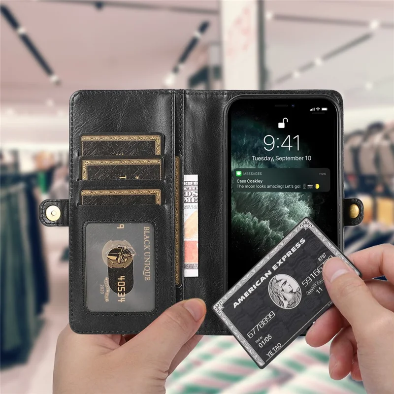 Protective Case for iPhone 14 Plus Anti-Drop Detachable 2-in-1 TPU+PU Phone Case with Strap - Black