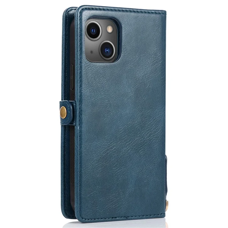 Anti-Drop Phone Case für iPhone 13 6.1 Zoll abnehmbare 2-in-1 TPU+PU Ledertasche mit Gurt - Blau