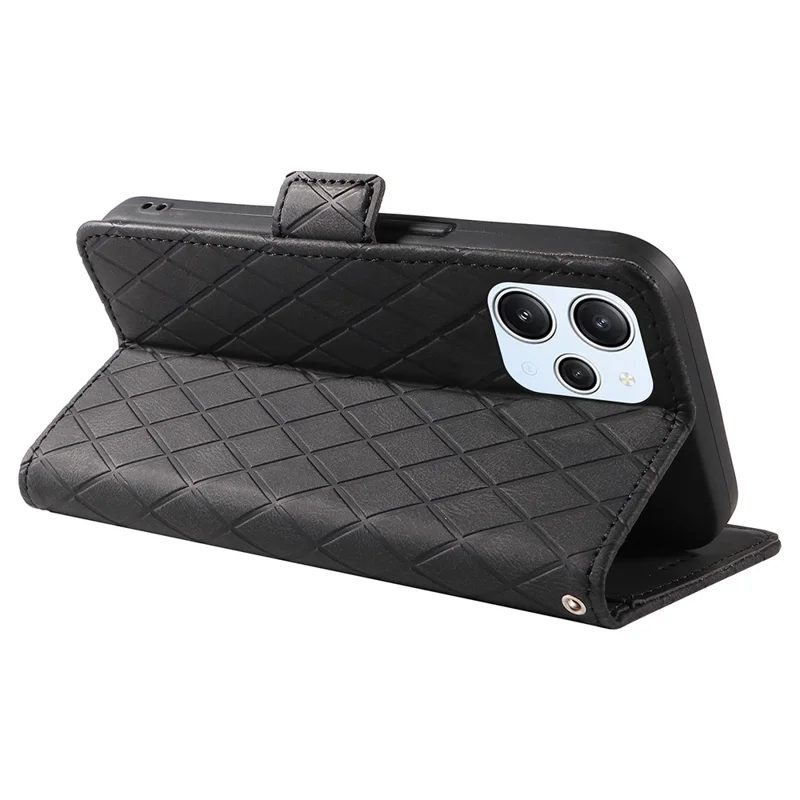 Para Xiaomi Redmi 12 4G Funda de cartera de cuero antigota con estampado de rombos - Negro