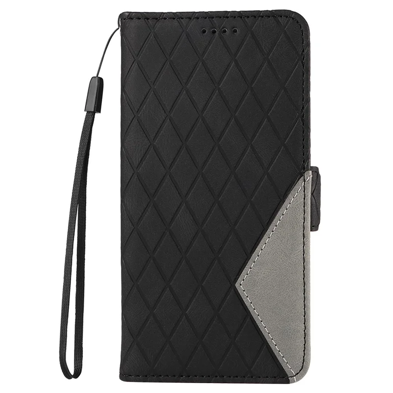 Para Xiaomi Redmi 12 4G Funda de cartera de cuero antigota con estampado de rombos - Negro