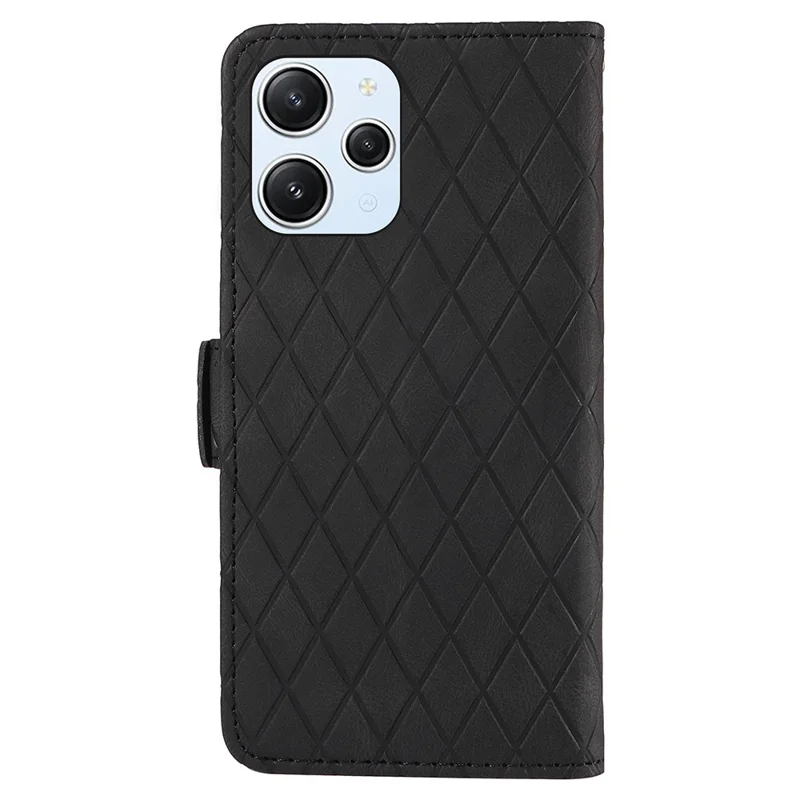 Para Xiaomi Redmi 12 4G Funda de cartera de cuero antigota con estampado de rombos - Negro