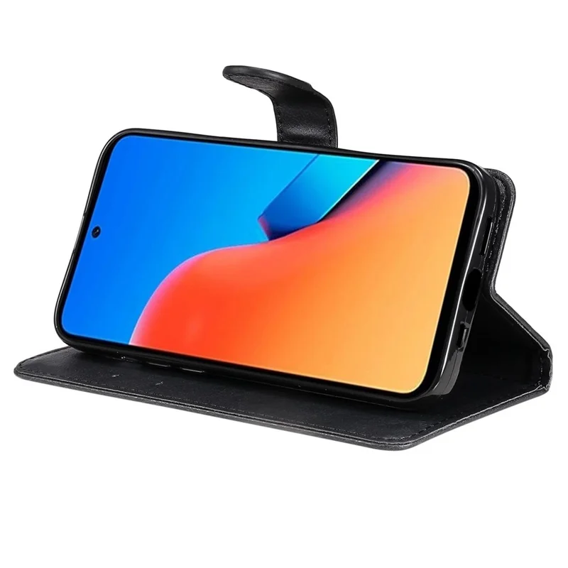 For Xiaomi Redmi 12 4G Case Solid Color Leather Mobile Cover Wallet Stand with Strap - Black