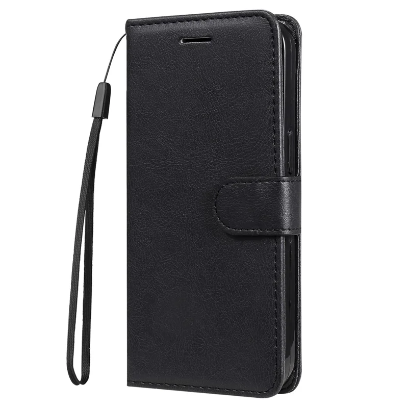 For Xiaomi Redmi 12 4G Case Solid Color Leather Mobile Cover Wallet Stand with Strap - Black