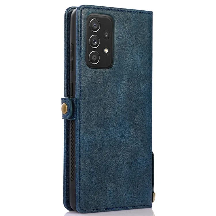 For Samsung Galaxy A53 5G Anti-Drop Wallet Phone Case Detachable 2-in-1 TPU+PU Leather Flip Cover with Strap - Blue