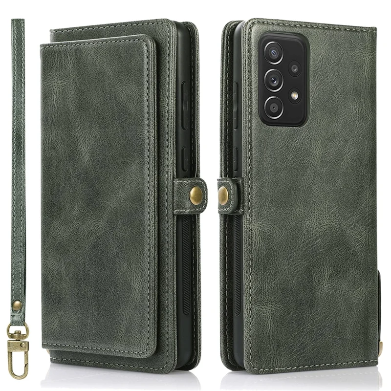 For Samsung Galaxy A33 5G TPU+PU Leather Case Detachable 2-in-1 Protective Wallet Phone Cover with Strap - Green