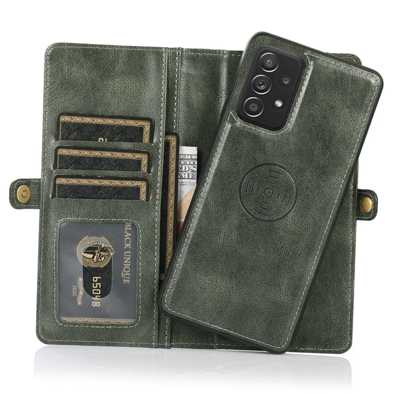 For Samsung Galaxy A33 5G TPU+PU Leather Case Detachable 2-in-1 Protective Wallet Phone Cover with Strap - Green