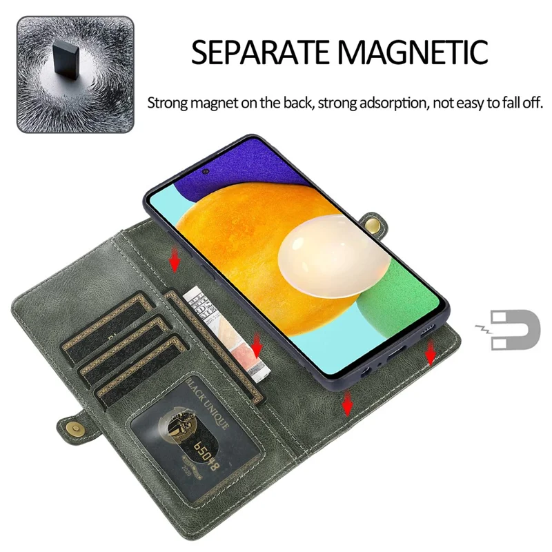 For Samsung Galaxy A33 5G TPU+PU Leather Case Detachable 2-in-1 Protective Wallet Phone Cover with Strap - Green