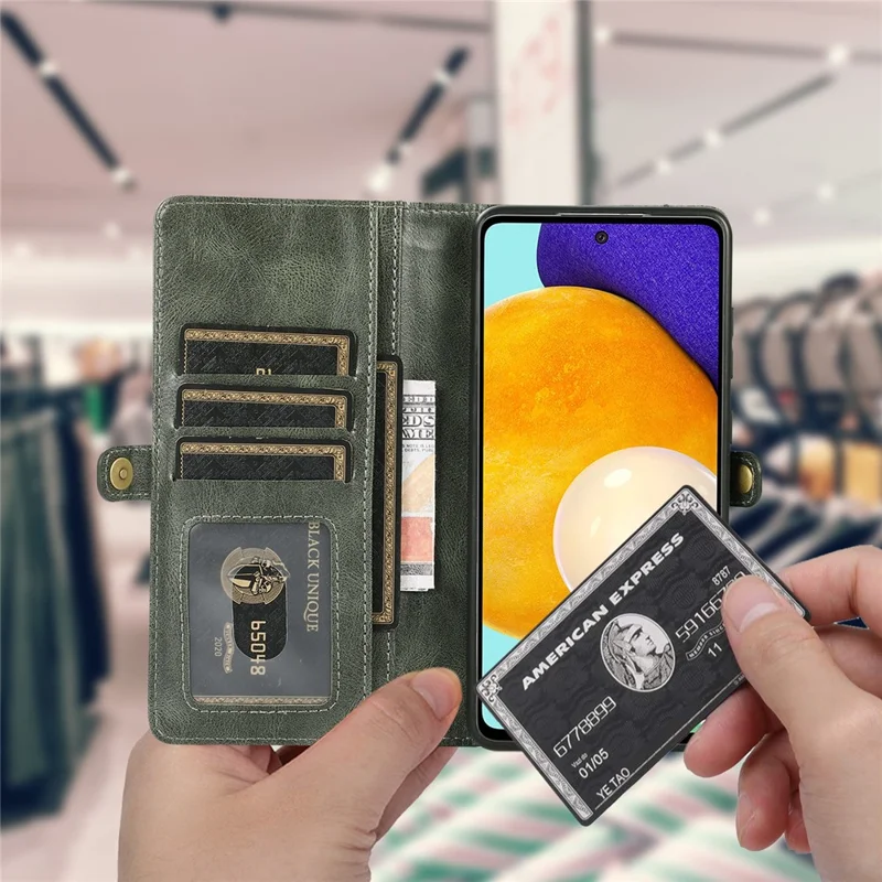 For Samsung Galaxy A33 5G TPU+PU Leather Case Detachable 2-in-1 Protective Wallet Phone Cover with Strap - Green