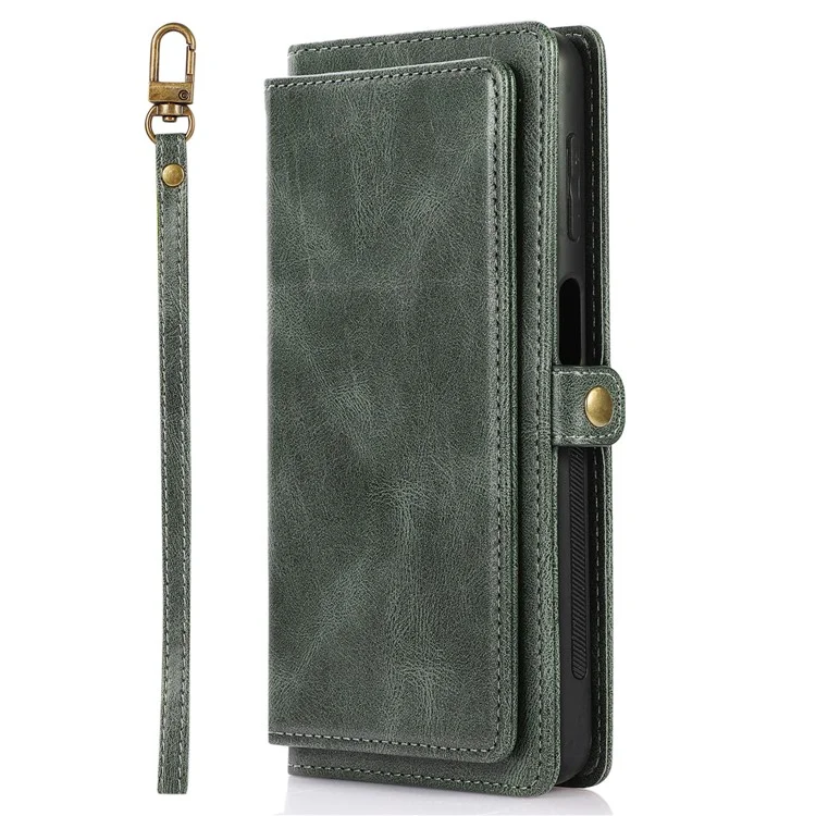 For Samsung Galaxy A13 5G / A13 4G Anti-Scratch Wallet Phone Cover Detachable 2-in-1 TPU+PU Leather Case with Strap - Green