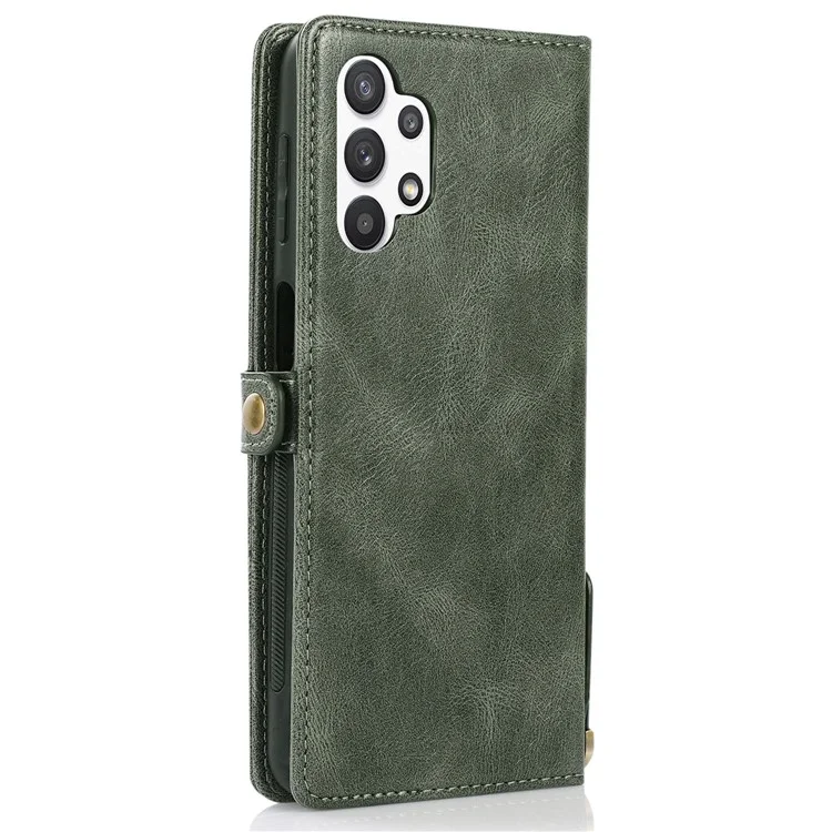 For Samsung Galaxy A13 5G / A13 4G Anti-Scratch Wallet Phone Cover Detachable 2-in-1 TPU+PU Leather Case with Strap - Green