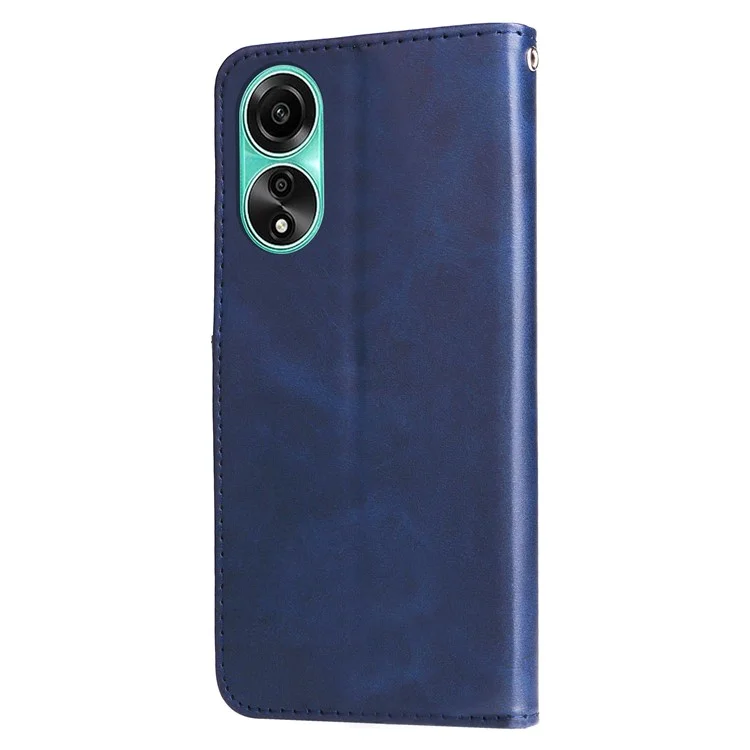 Para Oppo A78 4G Zipper Pocket Wallet Stand Phone Case Anti-drop Calf Texture Cover - Azul
