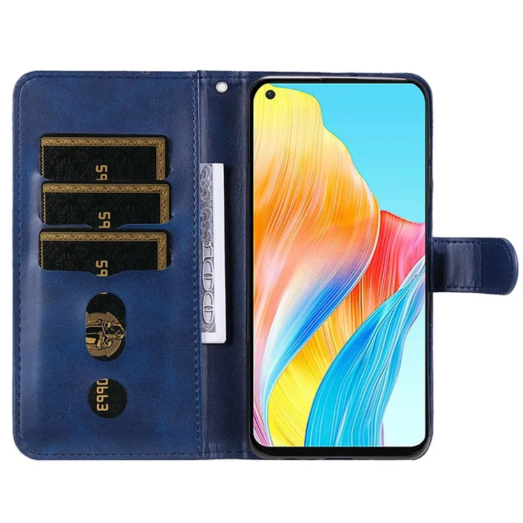 Para Oppo A78 4G Zipper Pocket Wallet Stand Phone Case Anti-drop Calf Texture Cover - Azul