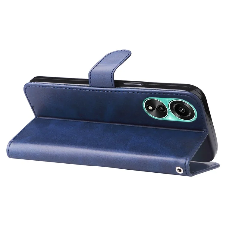 Para Oppo A78 4G Zipper Pocket Wallet Stand Phone Case Anti-drop Calf Texture Cover - Azul