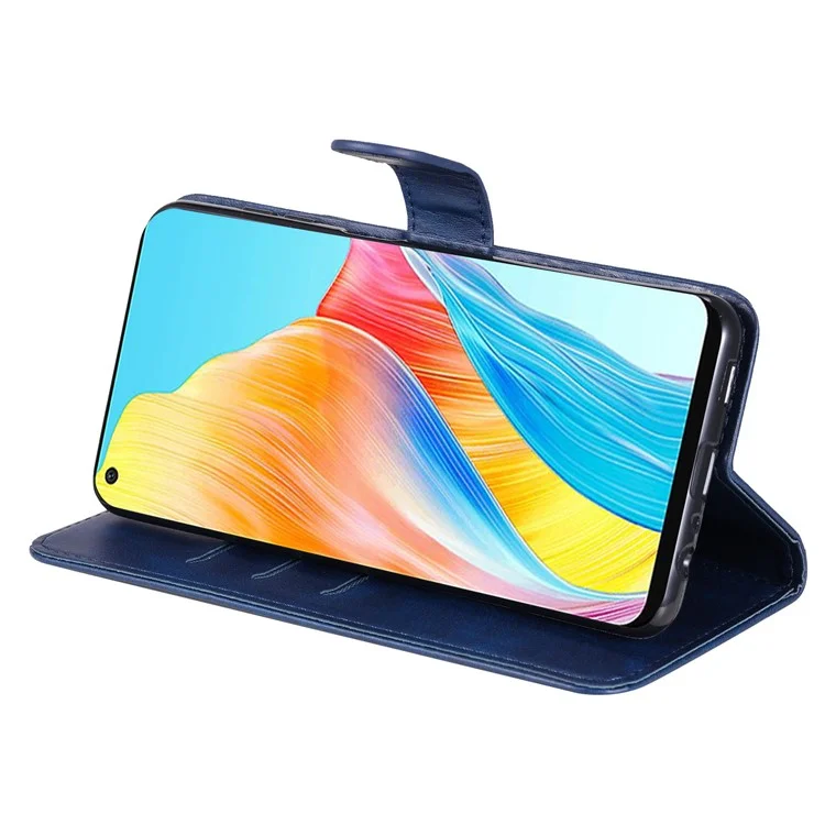 Para Oppo A78 4G Zipper Pocket Wallet Stand Phone Case Anti-drop Calf Texture Cover - Azul