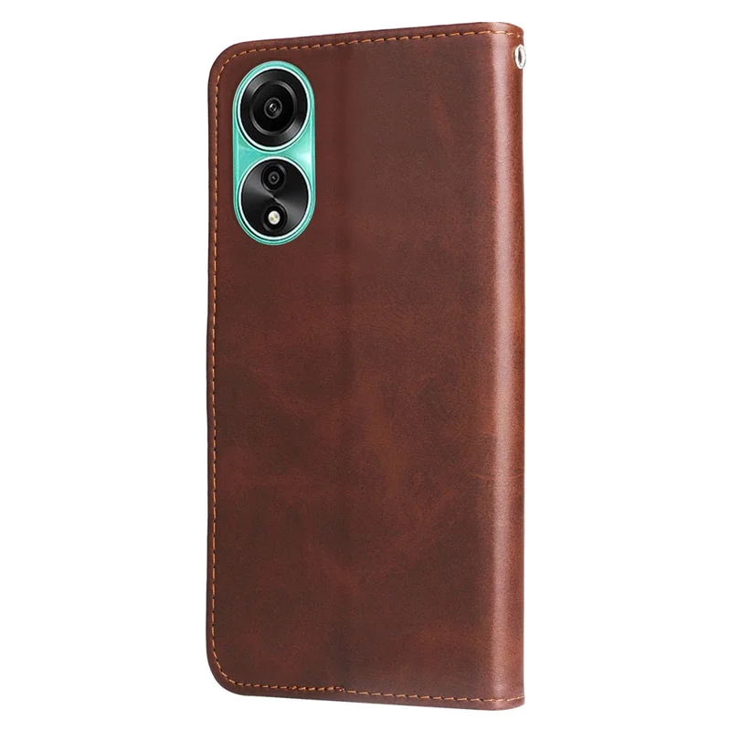 For Oppo A78 4G Zipper Pocket Wallet Stand Phone Case Anti-drop Calf Texture Cover - Brown