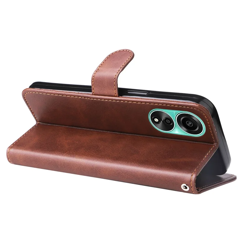 For Oppo A78 4G Zipper Pocket Wallet Stand Phone Case Anti-drop Calf Texture Cover - Brown