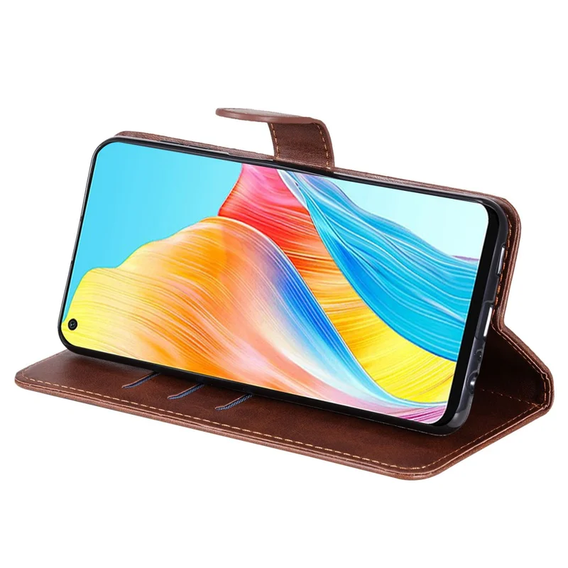 For Oppo A78 4G Zipper Pocket Wallet Stand Phone Case Anti-drop Calf Texture Cover - Brown