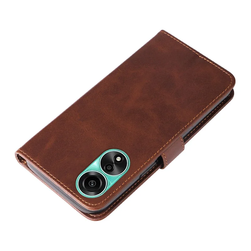 For Oppo A78 4G Zipper Pocket Wallet Stand Phone Case Anti-drop Calf Texture Cover - Brown