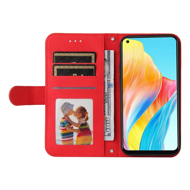 For Oppo A78 4G Leather Wallet Cases Skin Touch Phone Cover Stand with Strap - Red