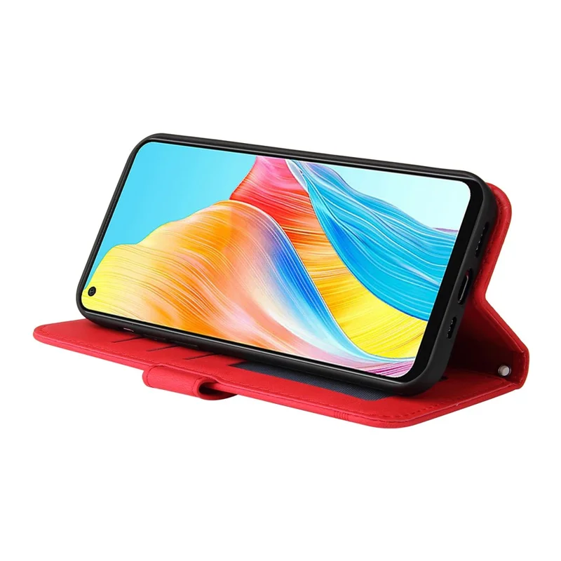 For Oppo A78 4G Leather Wallet Cases Skin Touch Phone Cover Stand with Strap - Red