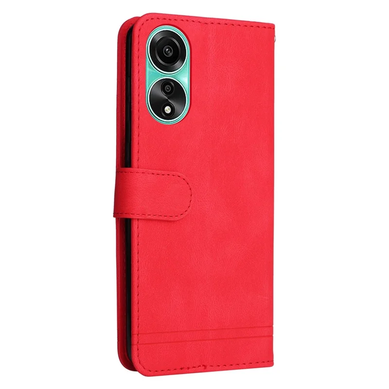 For Oppo A78 4G Leather Wallet Cases Skin Touch Phone Cover Stand with Strap - Red