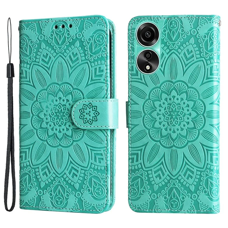 Para Oppo A78 4G Funda de teléfono a prueba de golpes con estampado de girasol de cuero sintético con soporte - Verde