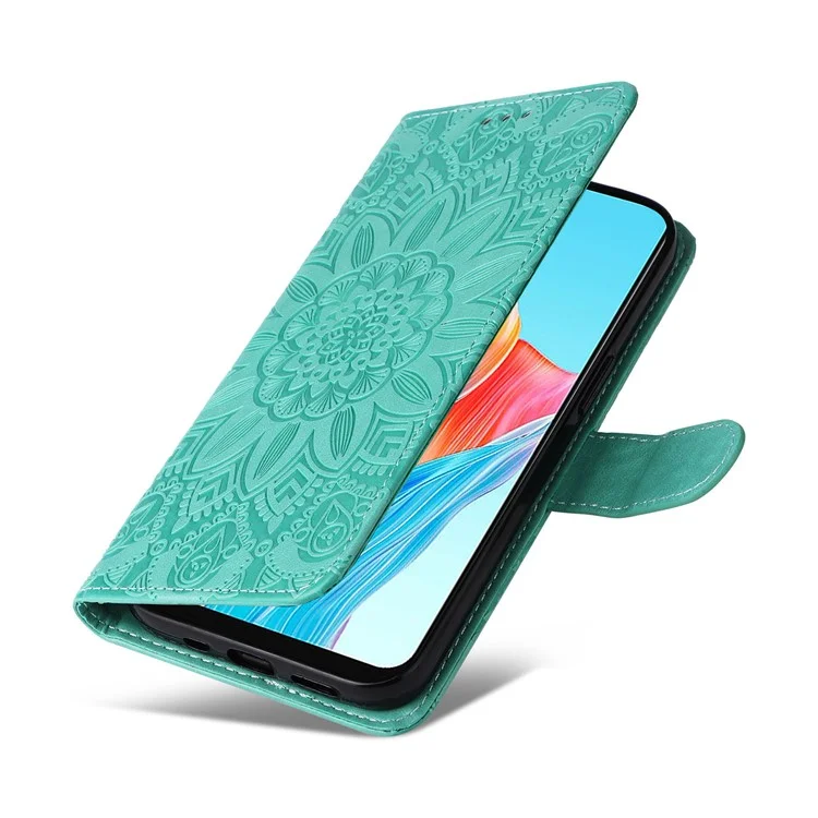 Para Oppo A78 4G Funda de teléfono a prueba de golpes con estampado de girasol de cuero sintético con soporte - Verde