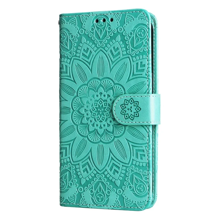 Para Oppo A78 4G Funda de teléfono a prueba de golpes con estampado de girasol de cuero sintético con soporte - Verde